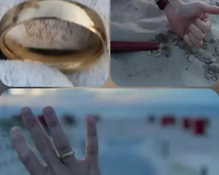 Goldring im Sand, mit dem Pinpointer geortet (echter Usedom-Fund)